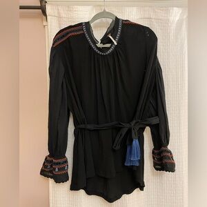Free People Black Tunic Top with Embroidery XS